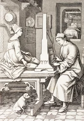 German Musician Playing a Portable Organ